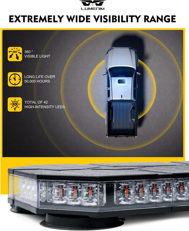 LUMENIX أضواء سطوع السقف LED مع وحدة تحكم مغناطيسية لتحذير المرور الطارئ - أزرق (تصميم براءة اختراع) - Image 4